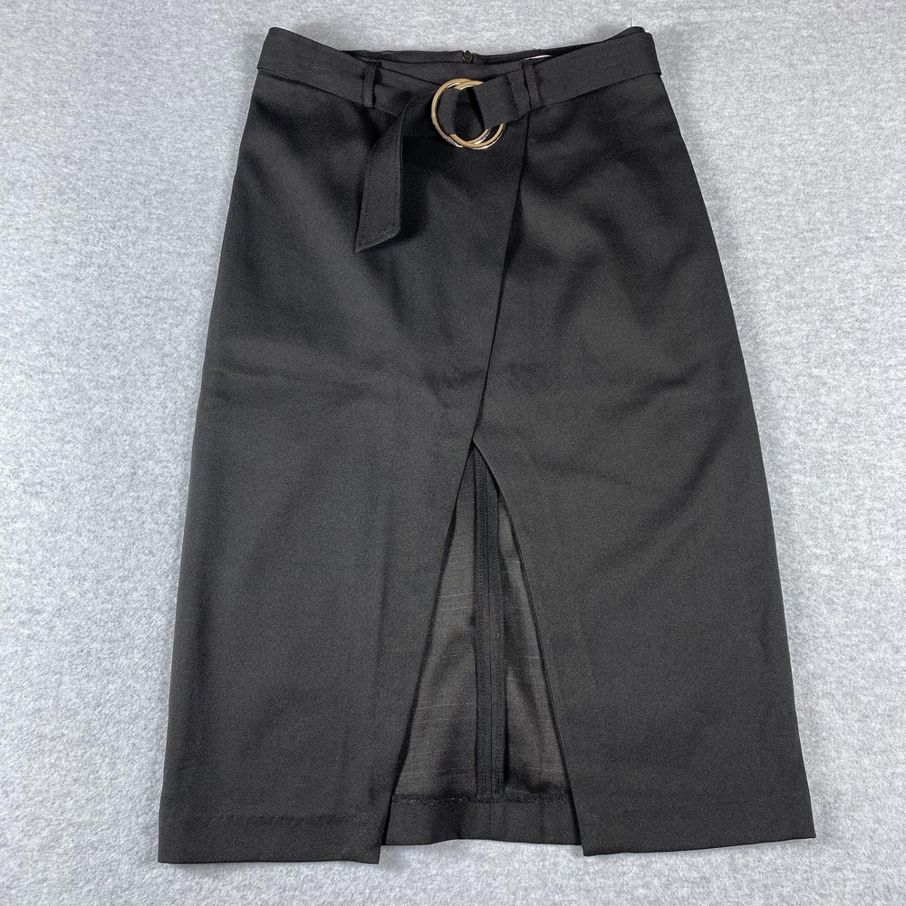 Artlove Paris Skirt Womens Small Black Belted‎ Front Slit Midi Pencil High Waist